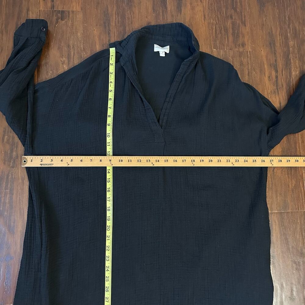 LAUDE THE LABEL Midi Dress Black Gauze Cotton Long Sleeve Seersucker - Picture 10 of 11